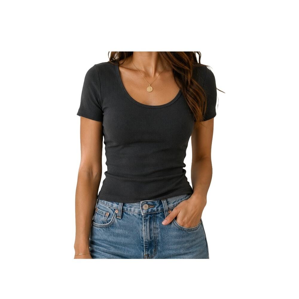 Levi’s Black Ribbed Scoop Neck Fitted Tee M Stretch Knit Everyday Basic